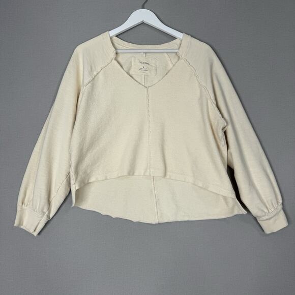 Pilcro Tops - Pilcro Anthro Womens Sweatshirt M Beige Reworked Popover Terry Asymmetric Lounge